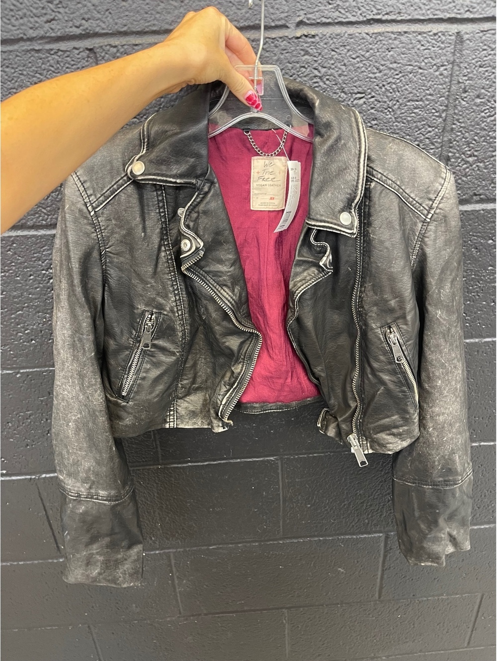 We The Free Vegan Leather Black Cropped Moto Jacket XS